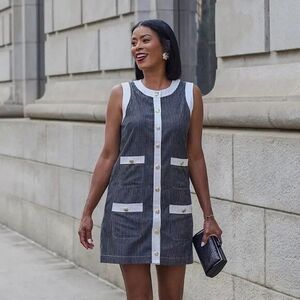Tuckernuck Pomander Place NEW Women's Black Pinstripe Denim Mini Dress XX Large